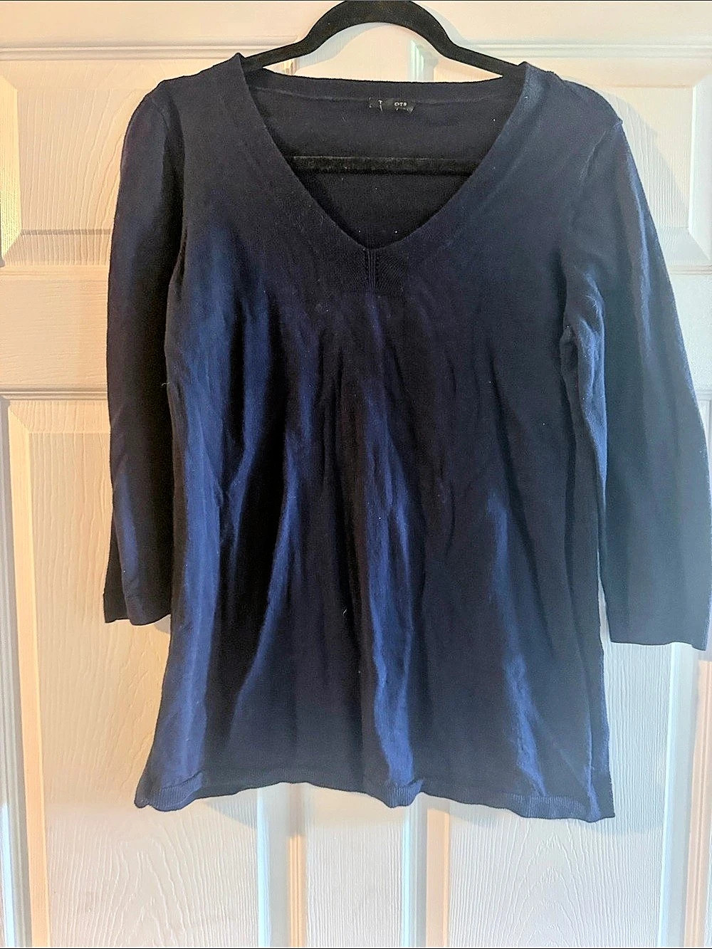 Talbots Cotton V-Neck Blouse in NAVY Size Medium